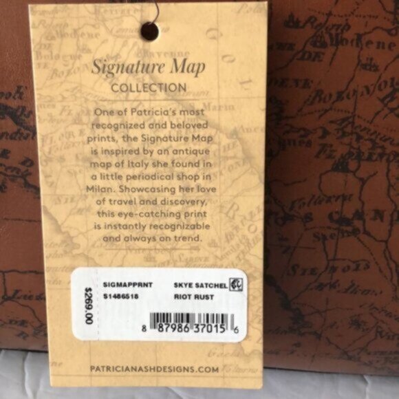 Patricia Nash Skye Speedy Satchel Leath Zip Zip Xbody Sign Map Print Riot Rust - Picture 10 of 16